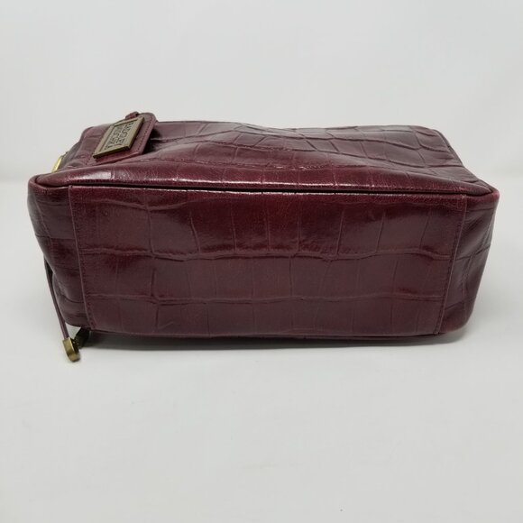 Badgley Mischka Dark Burgundy Red Faux Croc Embossed Leather & Brown Handbag - Picture 7 of 16